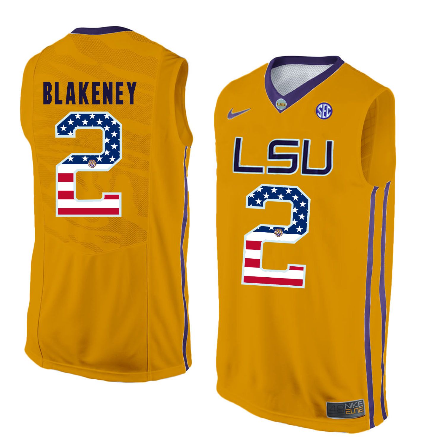 Men LSU Tigers #2 Blakeney Yellow Flag Customized NCAA Jerseys
